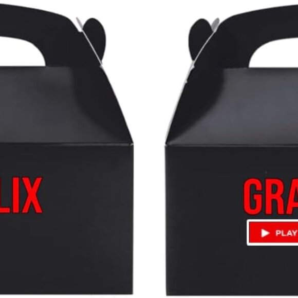 Gradflix Movie Theme Party Custom Gabel Favor Boxes, Graduation party Favors Bla - Picture 2 of 3